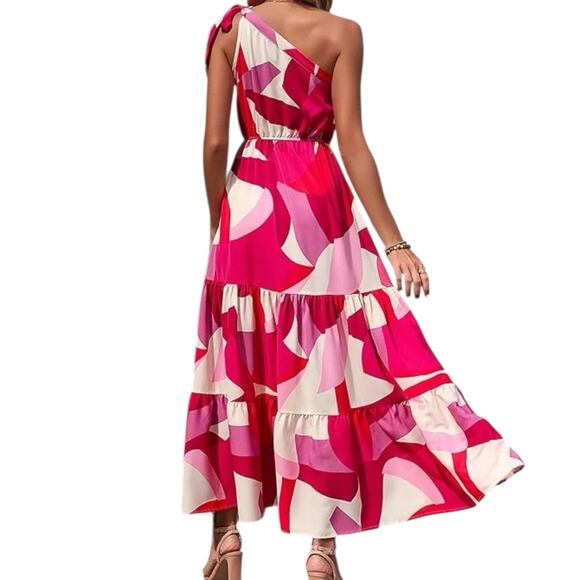 NWT Pretty Garden Summer Floral One Shoulder Maxi Dress Size Large - Picture 3 of 7